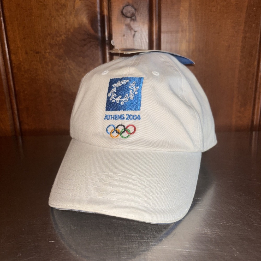 Athens 2004 Olympic Games Cap Hat Adult‎ Adjustable White Blue 100% Cotton NWT